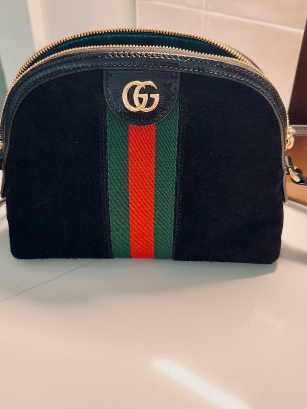 Gucci Black Suede Crossbody with Green and Red Web Stripe AUTHENTIC - Picture 4 of 8
